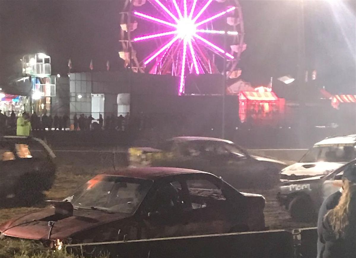 fair demolition derby at night